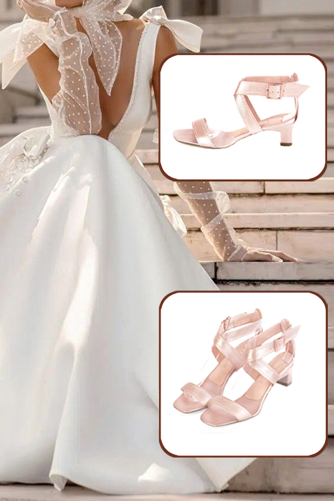 Women's powder pink elegant fully open cross straps sandals. Square toe. Low kitten heels - Top view